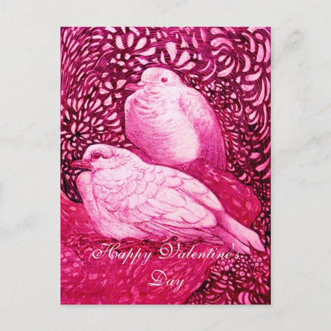 WHITE DOVES IN PINK FUCHSIA HOLIDAY POSTCARD (Front)