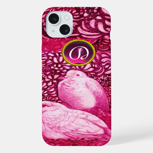 WHITE DOVES IN PINK FUCHSIA MONOGRAM iPhone CASE (Back)