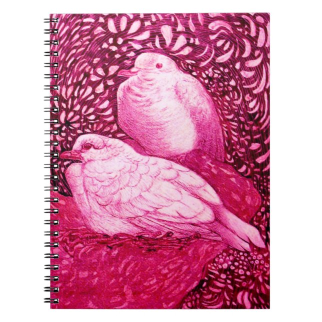 WHITE DOVES IN PINK FUCHSIA NOTEBOOK (Front)