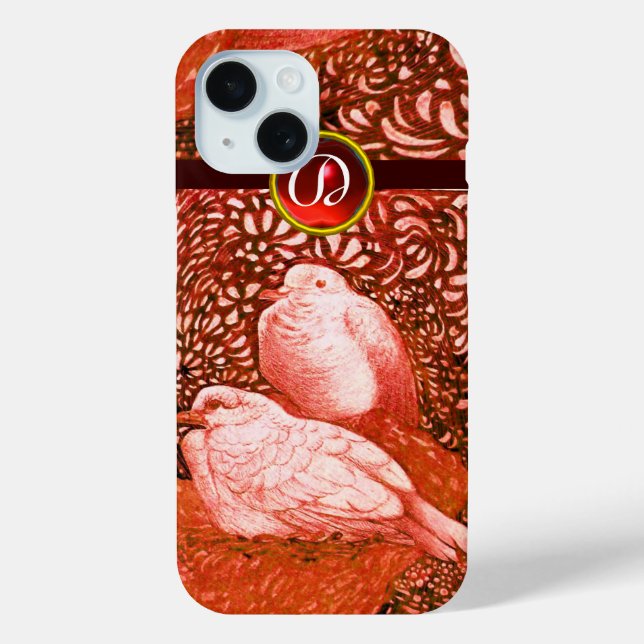 WHITE DOVES IN RED MONOGRAM Case-Mate iPhone CASE (Back)