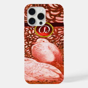 WHITE DOVES IN RED MONOGRAM iPhone 15 PRO MAX CASE