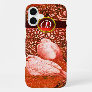 WHITE DOVES IN RED MONOGRAM iPhone 16 PLUS CASE