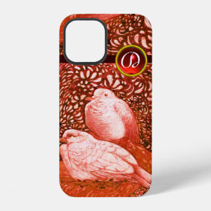 WHITE DOVES IN RED RUBY MONOGRAM iPhone 12 CASE