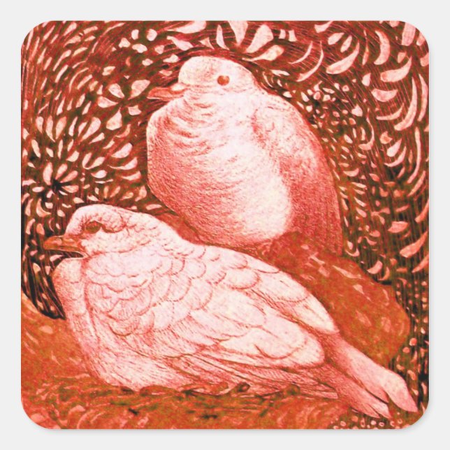 WHITE DOVES IN RED SQUARE STICKER (Front)
