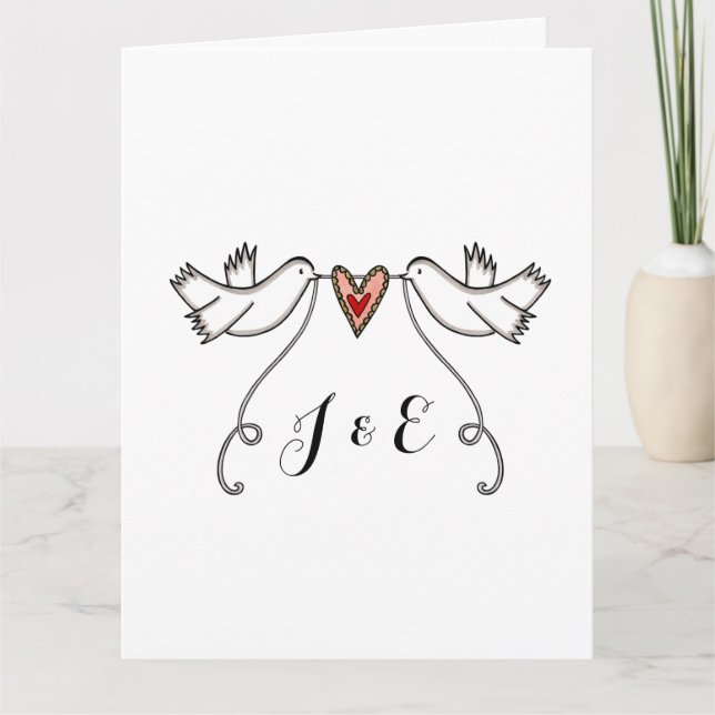 White Doves Love Heart Wedding Greetings Card (Front)