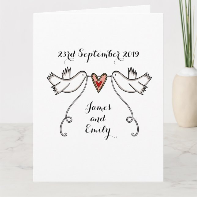 White Doves Love Heart Wedding Greetings Card (Front)