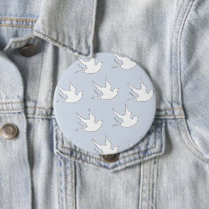 white doves on blue 4 inch round button