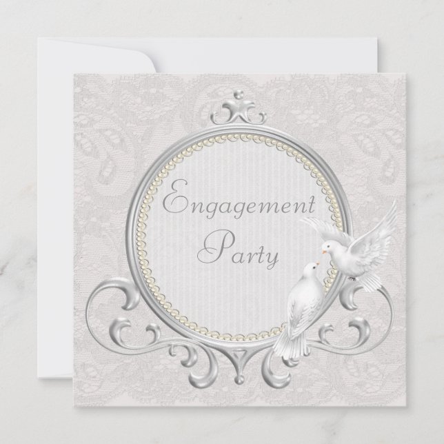 White Doves & Paisley Lace Engagement Party Invitation (Front)