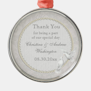 White Doves & Paisley Lace Thank You Wedding Favou Metal Ornament
