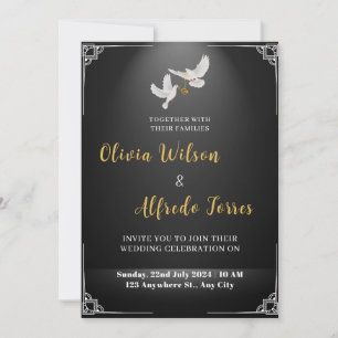 White Doves with the wedding ring wedding Invitation