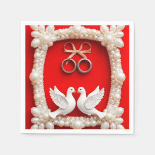 White Doves with Wedding Rings Napkin