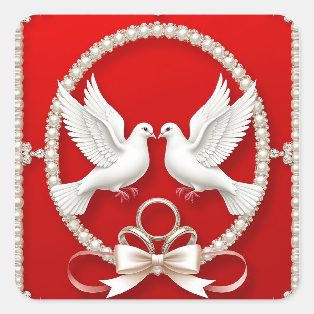White Doves with Wedding Rings Square Sticker (Front)