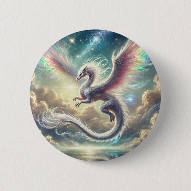 White Dragon 2 Inch Round Button (Front)