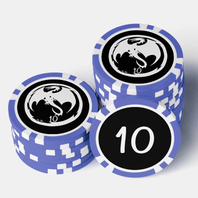 White Dragon black blue 10 striped poker chip (Stack)