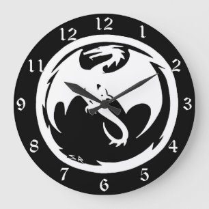 White Dragon black wall clock w numbers