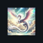 White Dragon Canvas Print<br><div class="desc">A radiant white dragon glides gracefully through a heavenly sky,  with rainbow-tinted wings and shimmering stardust.</div>