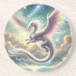 White Dragon Coaster<br><div class="desc">A radiant white dragon glides gracefully through a heavenly sky,  with rainbow-tinted wings and shimmering stardust.</div>