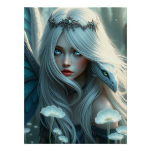 White Dragon Fairy Art Poster