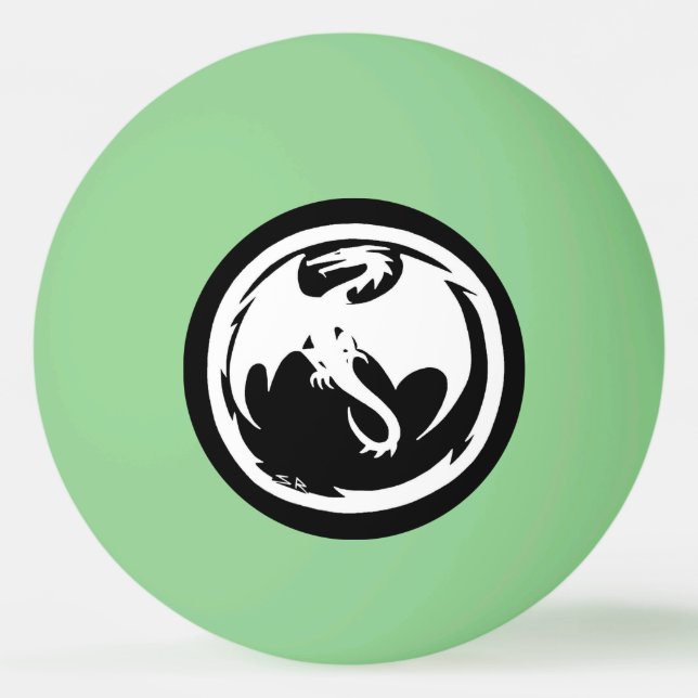 White Dragon green glow 1 star ping pong ball (Front)