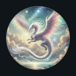 White Dragon Magnet<br><div class="desc">A radiant white dragon glides gracefully through a heavenly sky,  with rainbow-tinted wings and shimmering stardust.</div>
