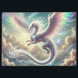 White Dragon Magnet<br><div class="desc">A radiant white dragon glides gracefully through a heavenly sky,  with rainbow-tinted wings and shimmering stardust.</div>