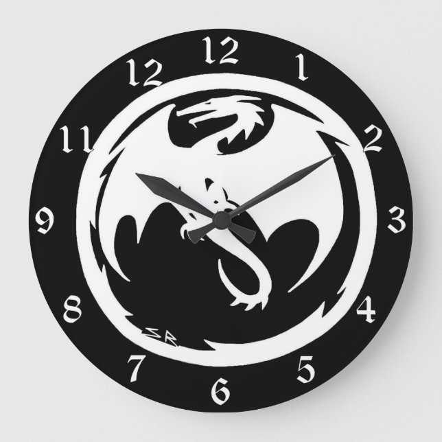 White Dragon noir horloge murale avec numéros (Recto)