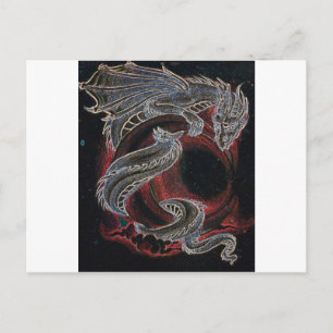 White Dragon, Red Moon on Black Postcard