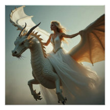 White Dragon Rider Poster 