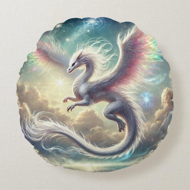 White Dragon Round Pillow (Front)