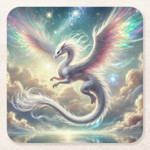 White Dragon Square Paper Coaster