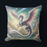 White Dragon Throw Pillow<br><div class="desc">A radiant white dragon glides gracefully through a heavenly sky,  with rainbow-tinted wings and shimmering stardust.</div>
