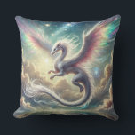 White Dragon Throw Pillow<br><div class="desc">A radiant white dragon glides gracefully through a heavenly sky,  with rainbow-tinted wings and shimmering stardust.</div>