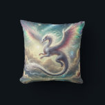 White Dragon Throw Pillow<br><div class="desc">A radiant white dragon glides gracefully through a heavenly sky,  with rainbow-tinted wings and shimmering stardust.</div>
