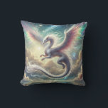 White Dragon Throw Pillow<br><div class="desc">A radiant white dragon glides gracefully through a heavenly sky,  with rainbow-tinted wings and shimmering stardust.</div>