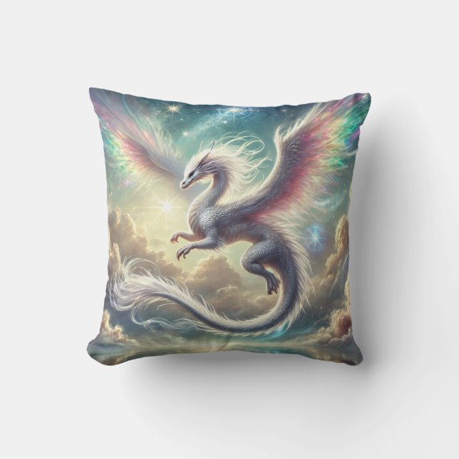 White Dragon Throw Pillow (Front)