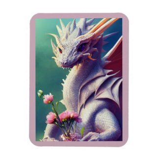 White Dragon with Flowers Magnet