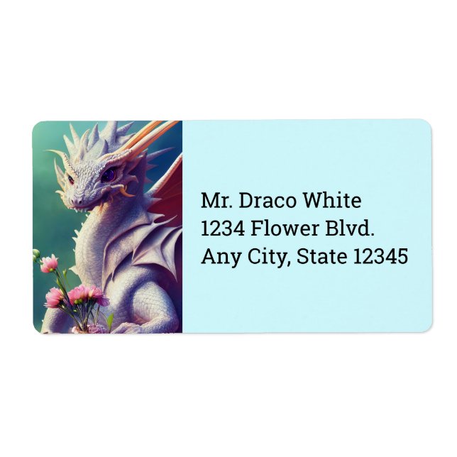 White Dragon With Flowers Shipping Label (Front)