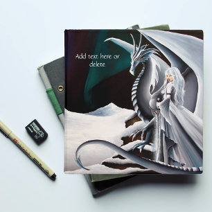White Dragon Woman Fantasy Auroras Borealis Binder