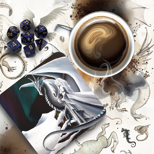White Dragon Woman Fantasy Auroras Coaster