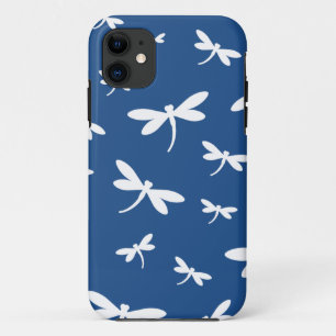 White Dragonflies Pattern - Customizable BG Colour iPhone 11 Case