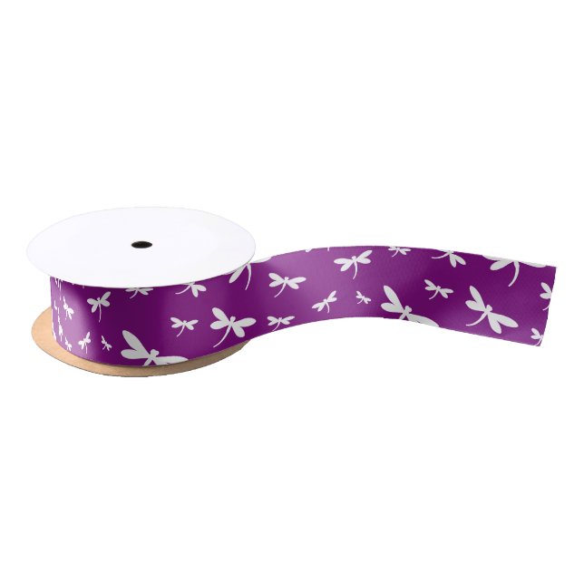 White Dragonflies Pattern - Customizable BG Colour Satin Ribbon (Spool)