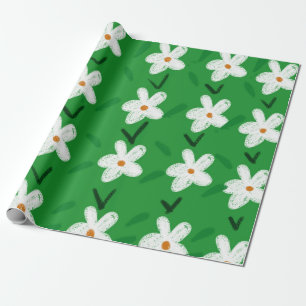 White Drawn Floral Pattern Flower Art Pattern Aest Wrapping Paper