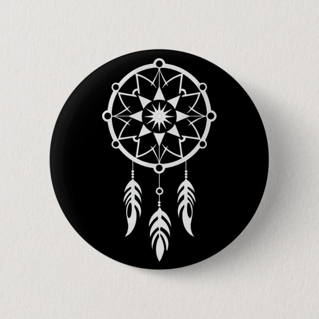 White Dreamcatcher Brooch 2 Inch Round Button (Front)