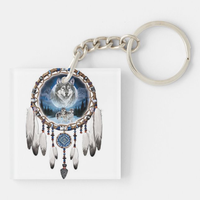 white dreamcatcher color doorway keychain (Back)