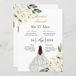 White dress quinceañera invitation