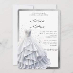 White dress quinceañera invitation