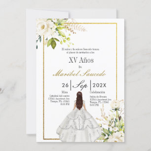 White dress quinceañera invitation