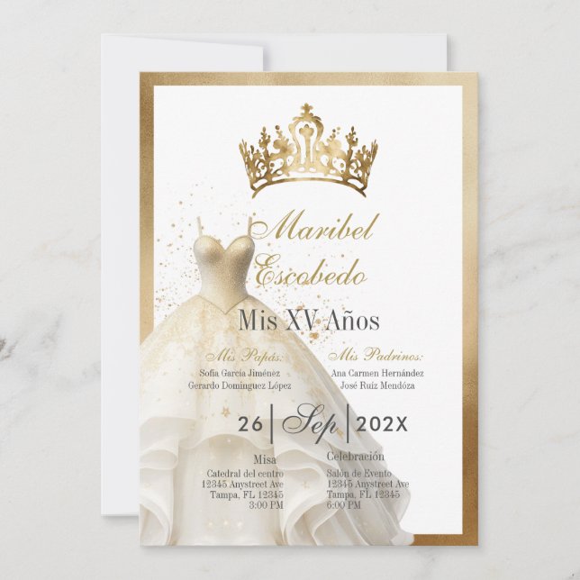 White dress quinceañera  invitation (Front)
