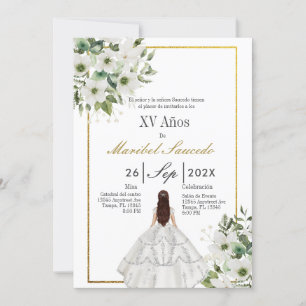 White dress quinceañera  invitation