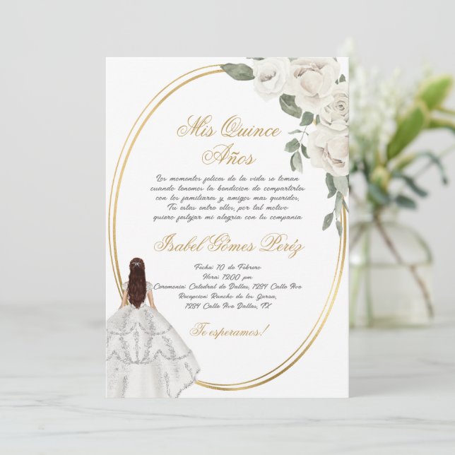 White dress Quinceanera silhouette  Invitation (Standing Front)